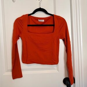 Aritzia Babaton Contour Squareneck Cropped Longsleeve - Burnt Orange